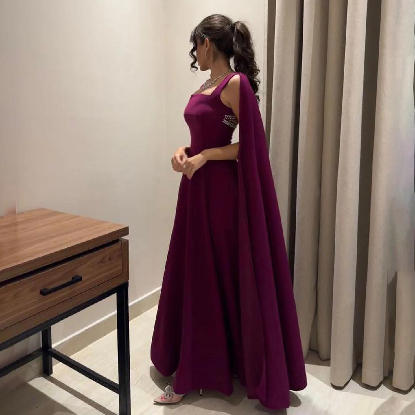 

OEING Square Collar Luxury Formal Evening Dresses Floater Sleeves فساتين سهرة Floor Length Elegant Prom Growns Party Women