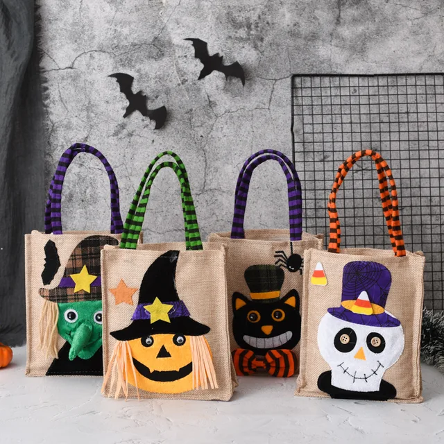 Halloween Non-Woven Tote Bag with Black Hat, Pumpkin, Witch, Ghost Design - Perfect for Trick-or-Treating and Spooky Decor