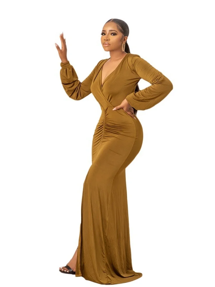 Wmstar Dress Women Wholesale Casual Long Sleeved Solid Color Dresses Long Birthday Dresses Luxury 2025 Summer One Pieces