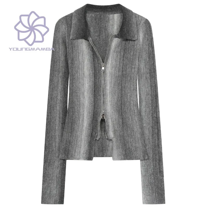 

Fashion Slim Fitting Knitted Sweater for Women 2023 Autumn New Elegant Cardigans Female Top Zipper Knitwear Trend