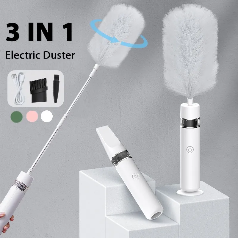 3 In1 Rechargeable Duster Electric Vacuum Cleaner Spin Scrubber Rotate Sofa Dust Cleaner Household Cleaning Brush Tools