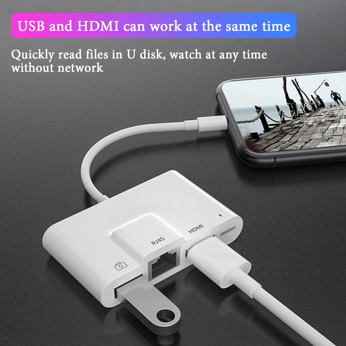 RJ45 Ethernet Light-ning to HDMI Digital AV Adapter for i-Phone 14
