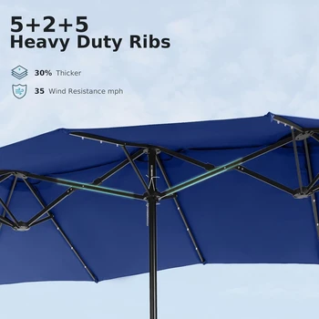 15ft Double Sided Patio Umbrella with Solar Lights, Outdoor Large Umbrellas with Crank Handle and 36 LED Lights 5