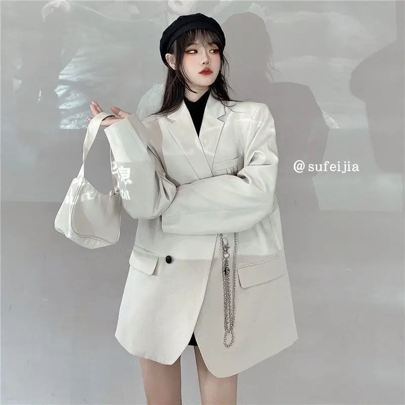 doujili fashion women blazer office ladies work suit pockets yellow jackets coat female jackets blazers Chain Women's Jackets For Female Coat Basic Korean Jacket Blazer Set Women Top Suits Ladies Blazers Harajuku Elegant