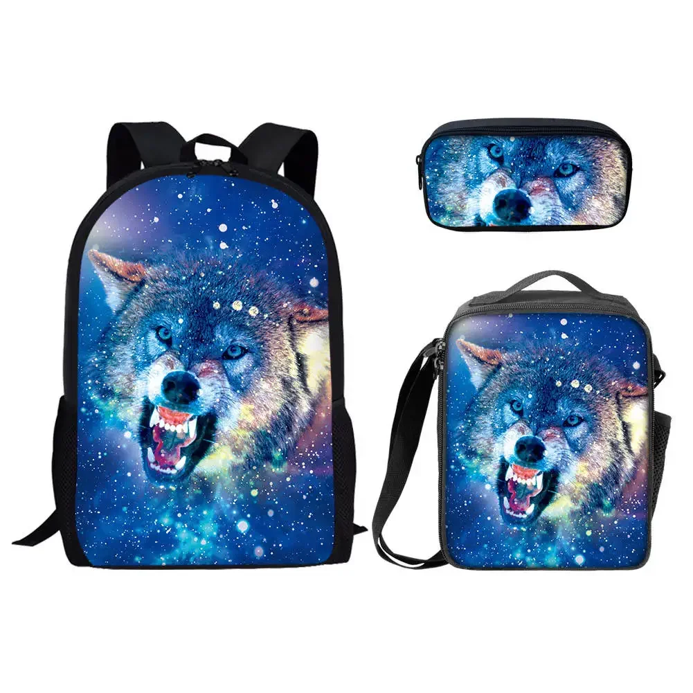 

Starry Sky Wolf Backpack Travel Laptop Backpacks Kids School Bag Sets Bookbags for Boys Girls Teens 3Pcs/Set with Lunch Boxes