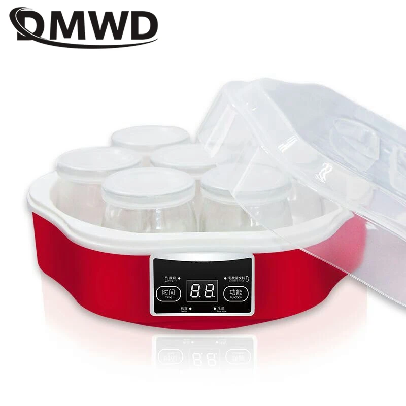 1.7L Automatic Yogurt Machine With Glass Cups Stainless Steel Liner Natto Rice Wine Maker Wth Digital Panel DIY Yogurt Tools EU