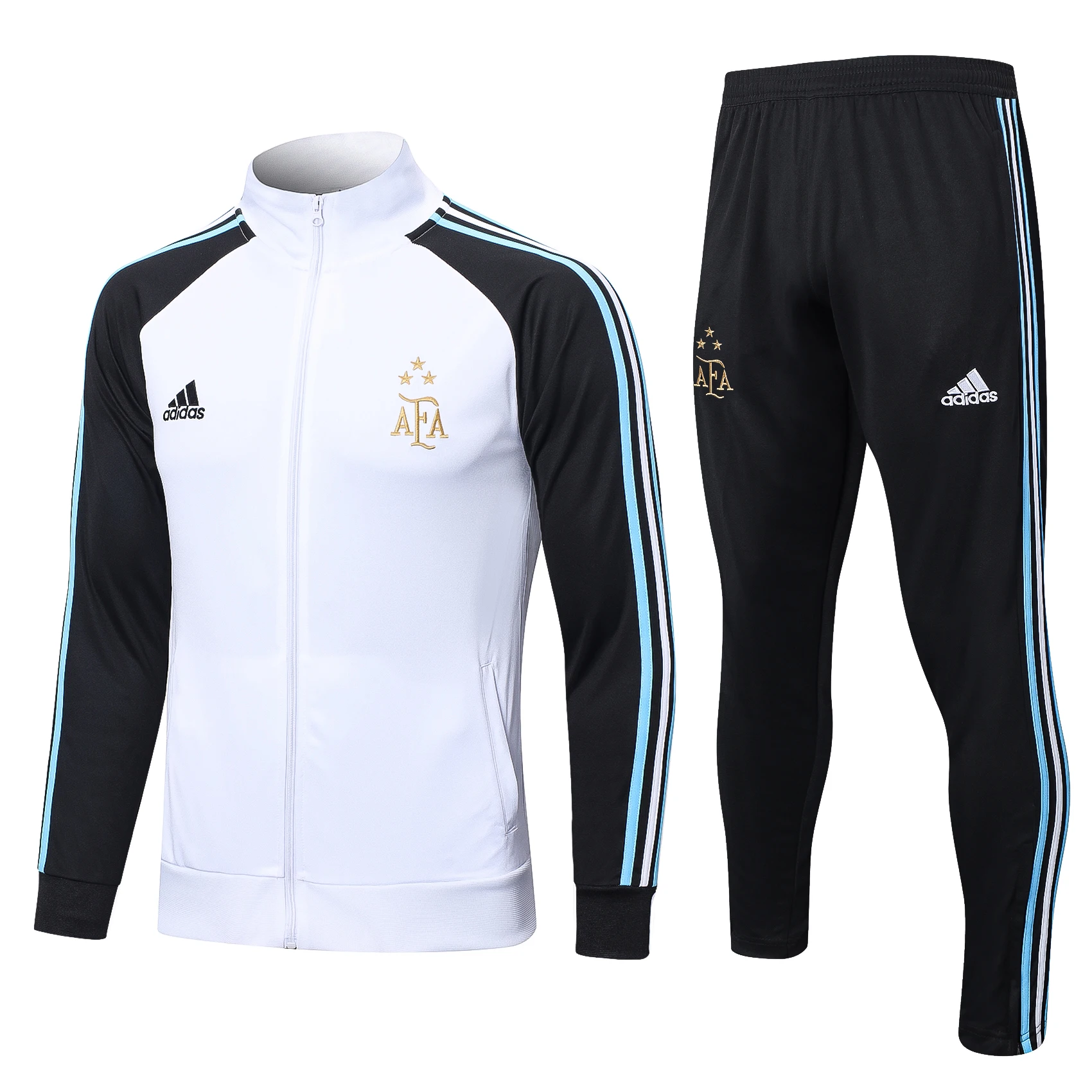 Adidas Soccer Jerseys Men Fashionable Athletic Embroidered Stripe Moisture-wicking Football Training Suit Sets Blue Black