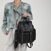 Women Fashion Backpack Multi Pocket Leather Student Laptop Shoulder Bag Punk Rivet Black Handbag For Rock Girls Travel Rucksack 3