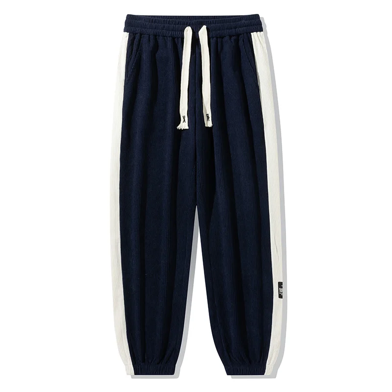 Loose Straight Pants for Men's Autumn and Winter High Waisted Elastic Patchwork Drawstring Pockets Versatile Casual Pants Men Jogger Pants