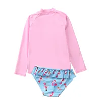 HappyFlute 2 Pieces Set Ins Style Split  Cartoon Long-sleeve Sun Protection Small Big Girl Swimsuit 5