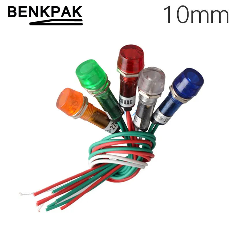 10mm Indicator Pilot Light Signal Light Indicator DC12V AC220V 5pcs led indicator light signal lamp indicator light led light