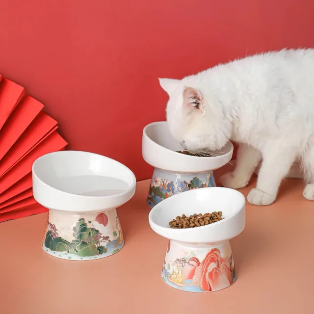 Ceramic Cat Bowl Feeder Raised Stand Bone China Cervical Protect Food Water Ceramic Bowl for Cat Small Dog Pet Supplies Ceramic Cat Bowl Feeder Raised Stand Bone China Cervical Protect Food Water Ceramic Bowl for Cat Small Dog Pet Supplies