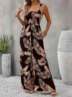 Women's summer elegant back hugging tropical printed overalls - Image 3