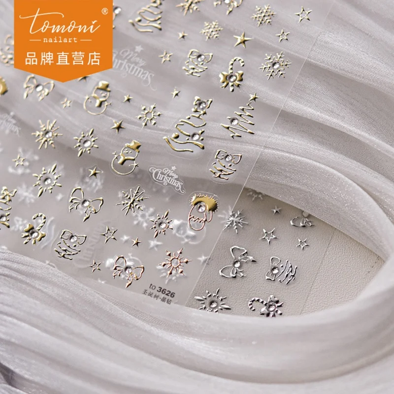 

[Meow.Sensei] Bright Crystal Nail Stickers Popular Japanese-Style Retro Nail Sticker Factory Wholesale Christmas Tree 3626