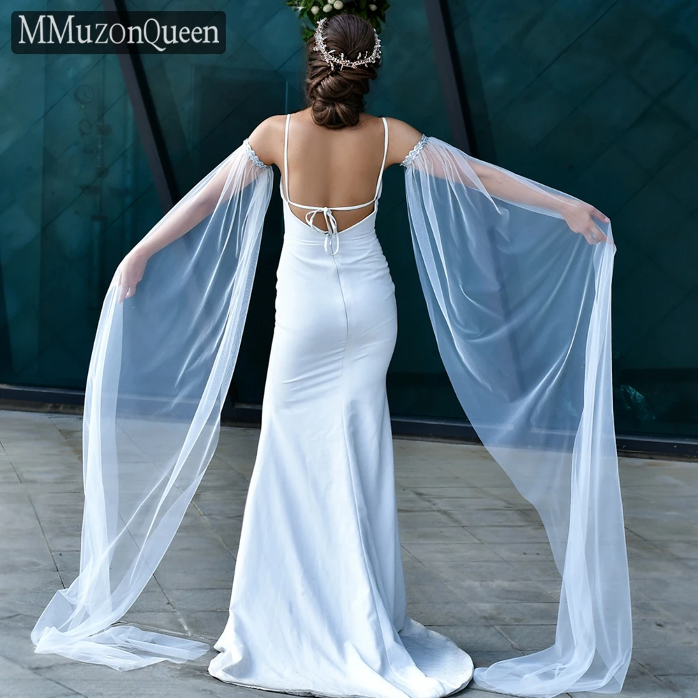 MMQ MM04 Sparkling Sequins Long Bridal Gloves White Detachable Tulle Sleeves Woman Accessories DIY Product