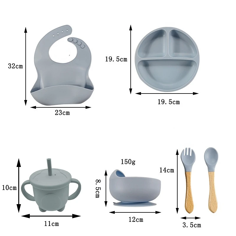 Silicone Meal Set Silicone Feeding Set Baby Tableware Set 8pce Set Baby Complementary Food Training Suction Cups Bowls Supplies