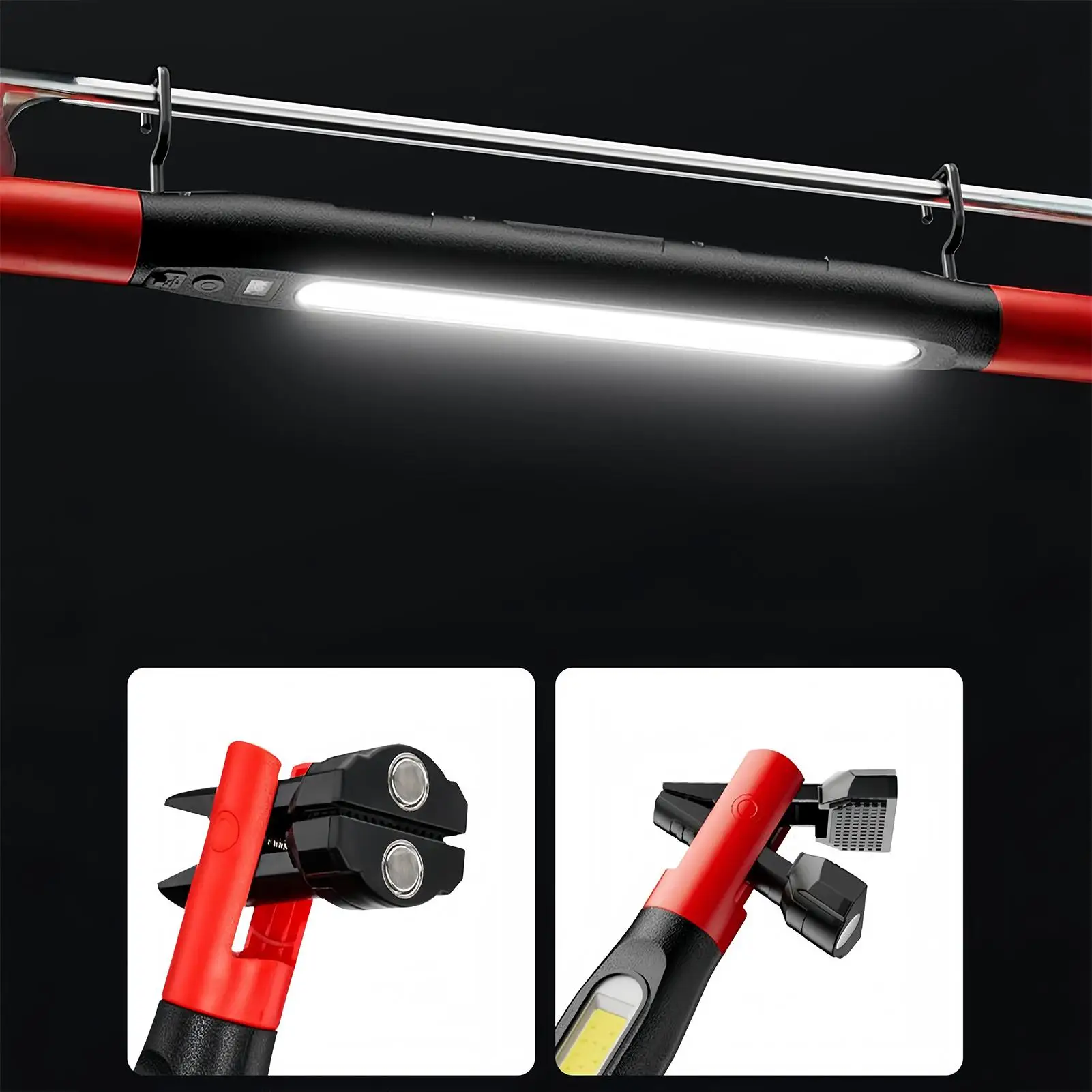 Rechargeable 4-Mode Magnetic Work Light with Hooks for Hands-Free Use in Car Repair and Workshops