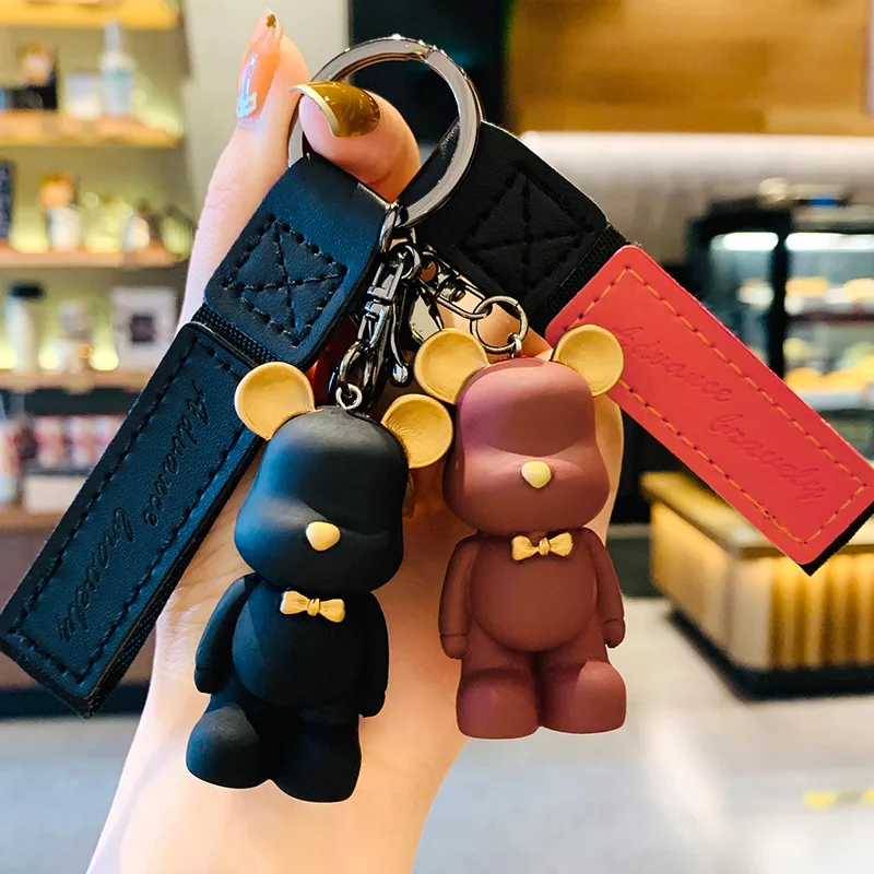 Cartoon Resin Bow Tie Bear Doll Keychain Fashion Cute Bear Keyring Women  Bag Key Chain Pendant Creative Car Key Ring Trinkets