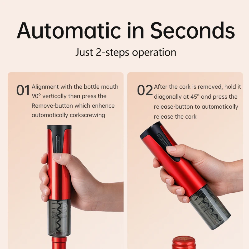 Portable Electric Wine Bottle Opener 35mm Diameter Type-C Rechargeable Automatic Wine Bottle Cork Screw Tool Kitchen Appliance