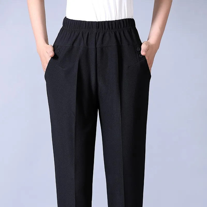 2025 Autunno Inverno Donne di mezza età Pantaloni dritti in velluto caldo Vita elastica Pantaloni femminili casual Pantalon Abbigliamento 5