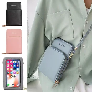 Borsa per cellulare a tracolla Custodia per cellulare con touch screen trasparente Modello universale Mini custodia Borse a tracolla Portafogli in pelle da donna nuovi