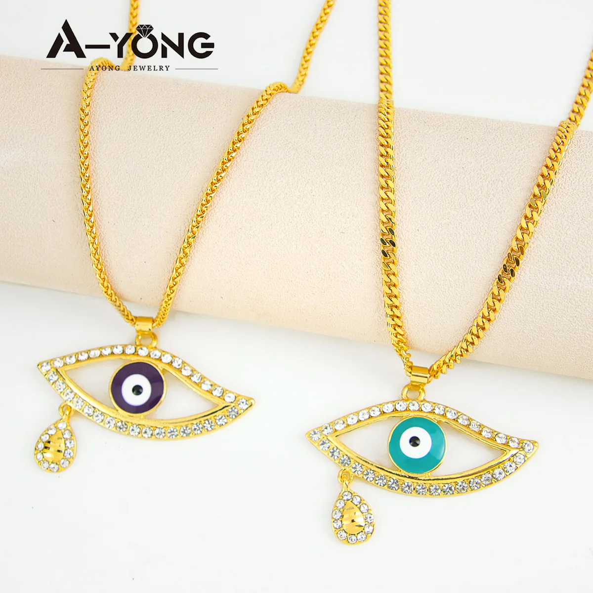 Punk Vintage Böse Augen Gold Farbe Halskette Anhänger 18k Gold Überzogene Zirkon Hip Hop Mode Anhänger Frauen Männer Party Schmuck geschenk – Detail 1