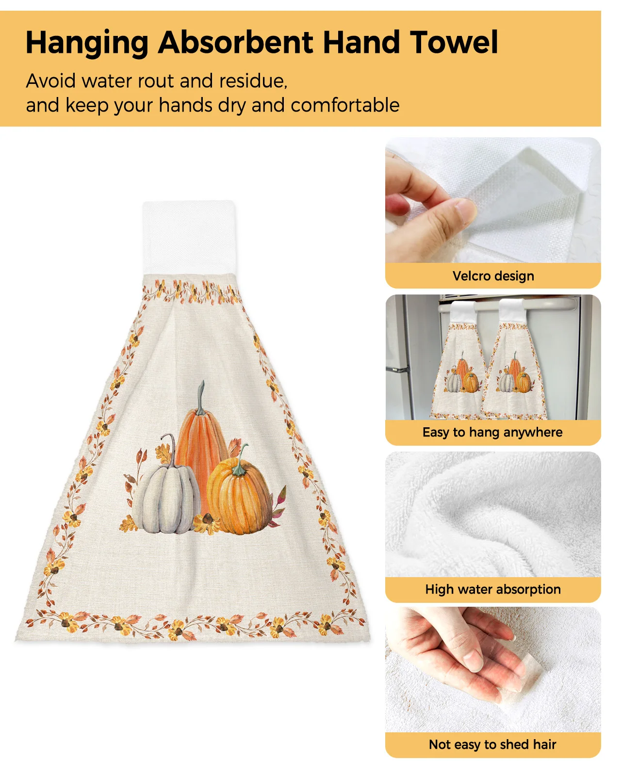 Autumn Pumpkin Maple Leaf Hand Towel Bathroom Supplies Absorbent Cloth Dishcloths Hanging Cloth Kitchen Accessories