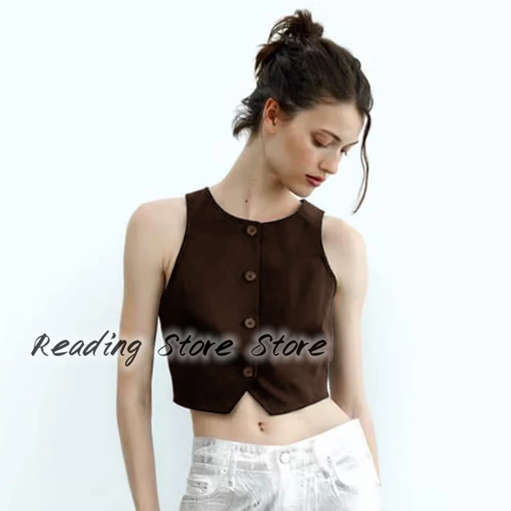 

Single Breasted Clothing Women Summer 2023 Women's Tank Top Round Neck Cropped Vest Waistcoat Vests Best Coats Jackets