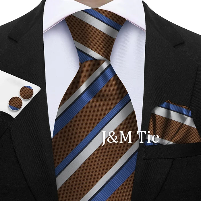 Krawatten für Männer, modisches Salbeigrünes Herren-Krawatten-Set, gestreifte Krawatte, Taschentuch, Manschettenknöpfe, 3-teilig, Business-Hochzeitsanzug, Accessoires, Geschenk – Detail 8