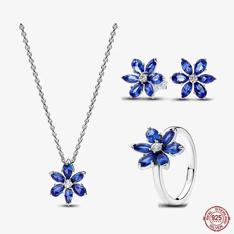 

Blue Snowflake Series Shining Gemstone Women's Ring Necklace Bracelet Fit Original Design Jewelry Festival Gifts for Friends