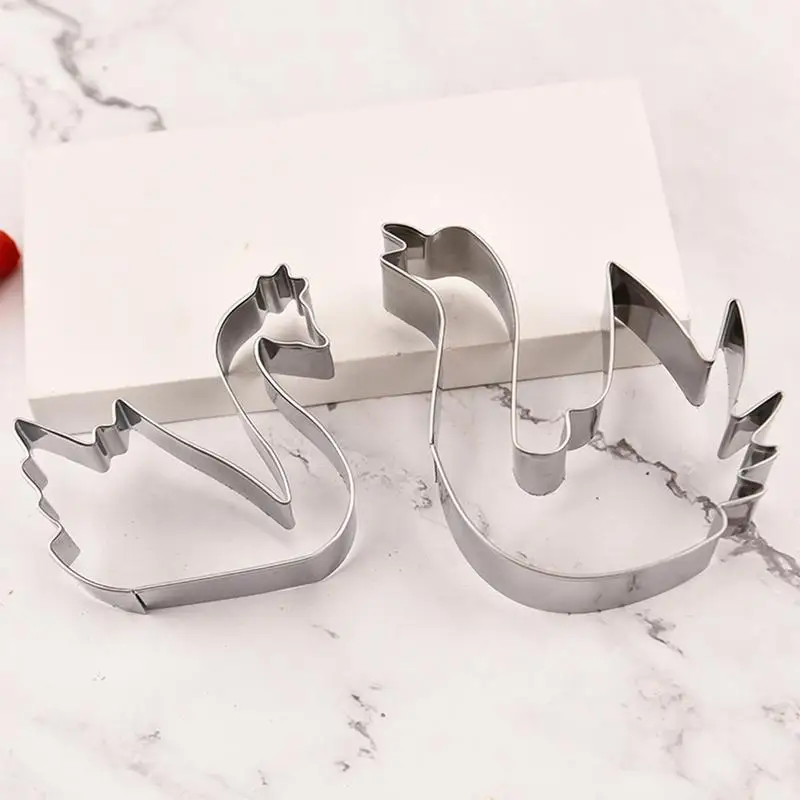 2pcs Swan Cookie Cutter Stainless Steel Party Cake Molds Biscuit Cutters Baking Tool Mould Stamp Baking Molds
