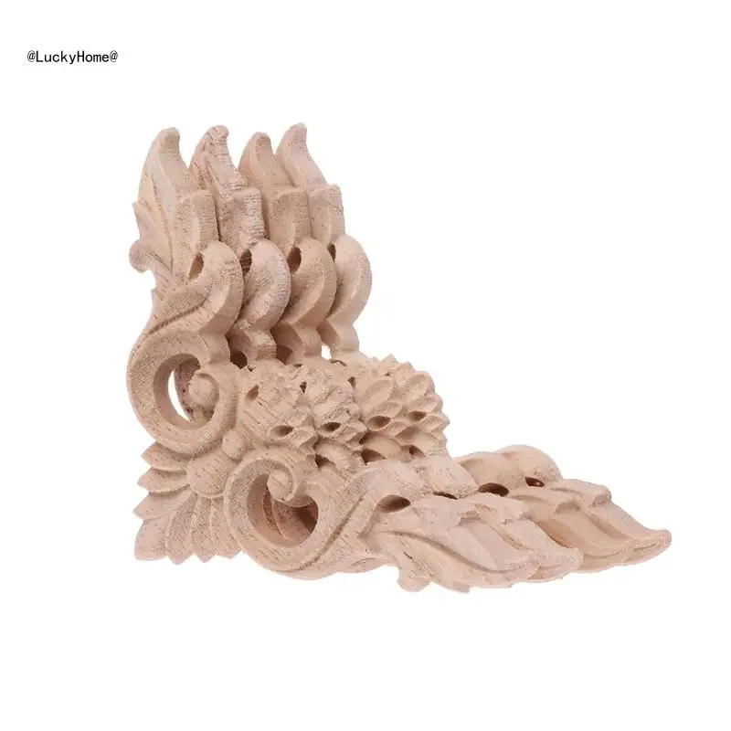 4 Pz/Set Legno Intagliato Ad Angolo Fiore Onlay Applique Cornice Non Verniciata Armadio Cabina 11Ua