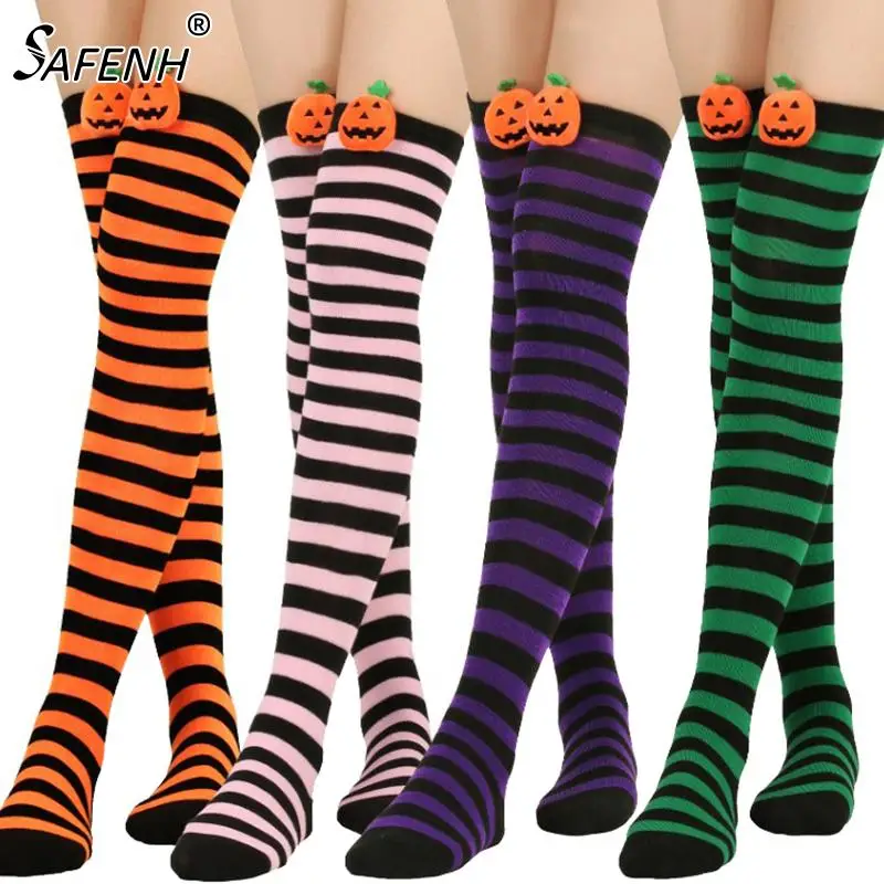 

Halloween Women Socks Over The Knee Socks Funny Pumpkin Thigh Highs Sock Stripes Long Stockings Festivel Gifts