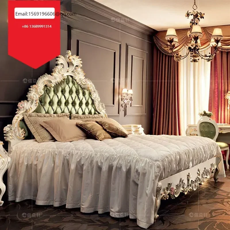 

Двойная кровать из массива дерева в европейском стиле, дворцовая окрашенная кровать принцессы, вилла, французская спальня, прикроватная тумба, мебель