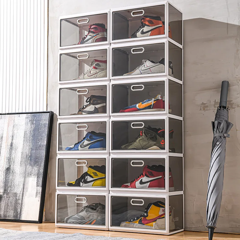 Meuble de rangement en plastique Transparent, boîte à chaussures Simple,  armoire de rangement anti-poussière, organisateur de chaussures - AliExpress