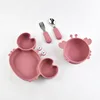 4Pcs/Set Baby Safe Silicone Dining Plate Cartoon Crab Bowl And Stainless steel Fork Spoon Children Fall Prevention Tableware Set 6