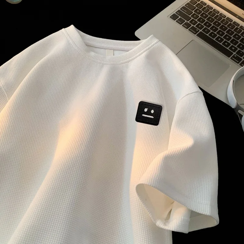 흰색 와플 300G 무거운 무게 티셔츠 남성 여름 느슨한 플러스 사이즈 청소년 ..