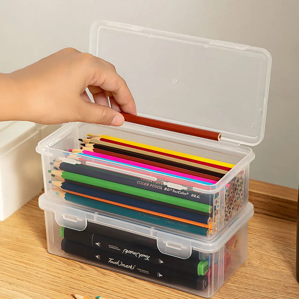 Plastic Pencil Box Translucent Pencil Case Large Capacity Portable Storage Organizer desktop storage box stationery organizer stationery storage box storage drawer boxes capybara pencil case