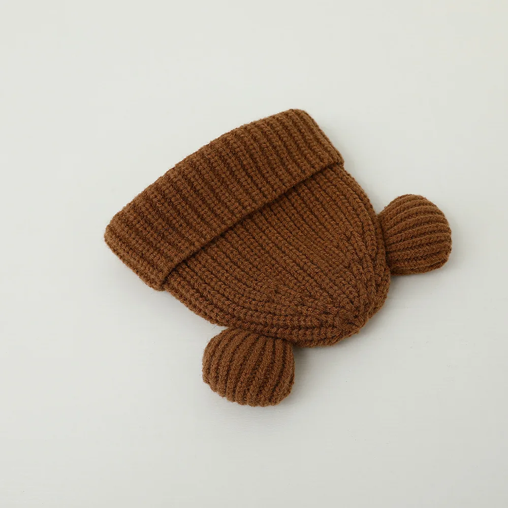 Winter Caps Knitted Warm Newborn Baby Bear Ear Beanie Hats for Boys Girls Cute Thermal Toddler Crochet Bonnet Kids Black Caps