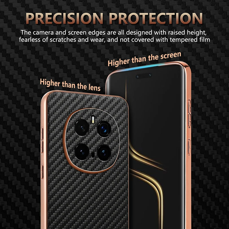 Luxury PU Plating Carbon Fiber Protective Back Cover Case for Huawei Honor Magic Series