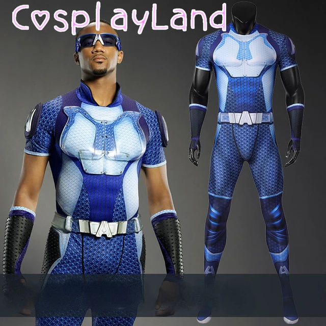 Carnival Halloween Superhero The Boys A Train Cosplay Costume Suit Adult  Men Reggie Franklin Jumpsuit Blue Spandex Bodysuit - Cosplay Costumes -  AliExpress