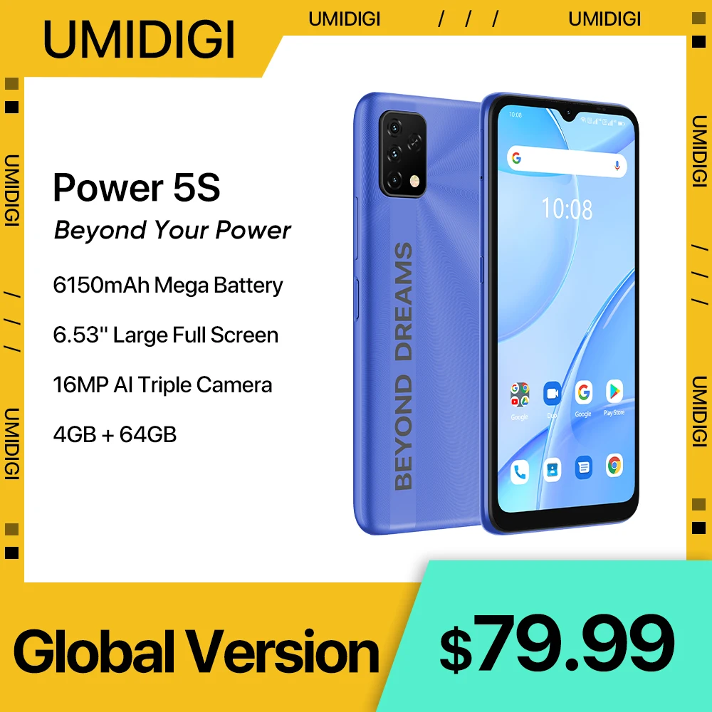 Смартфон UMIDIGI Power 5S, 4 ГБ, 64 ГБ, экран 6,53 дюйма HD +, тройная камера 16 МП, аккумулятор 6150 мАч oukitel wp20 pro защищенный смартфон экран 5 93 дюйма 4 гб 64 гб 6300 мач