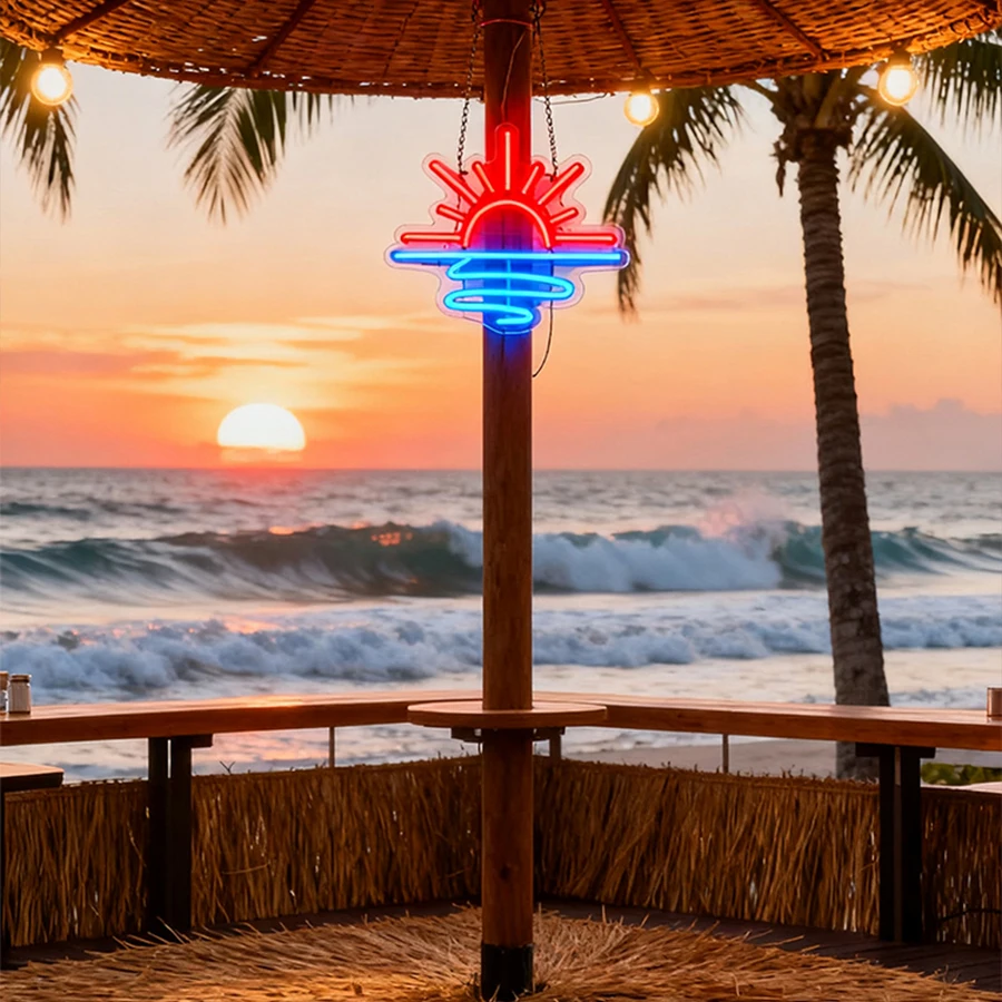 Insegna al neon con tramonto e alba per decorazione da parete, insegna luminosa a LED a forma di barca a vela per camera da letto a tema spiaggia, soggiorno, bar, feste, casa, insegna USB - Image 6