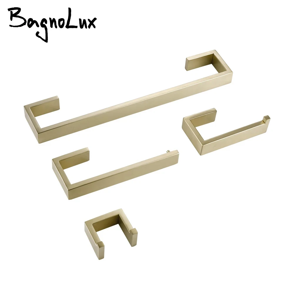 Brushed Gold Stainless Steel Bathroom Accessories Set Toilet Roll Paper Holder Towel Rack Wall Mounted Kitchen Tissue