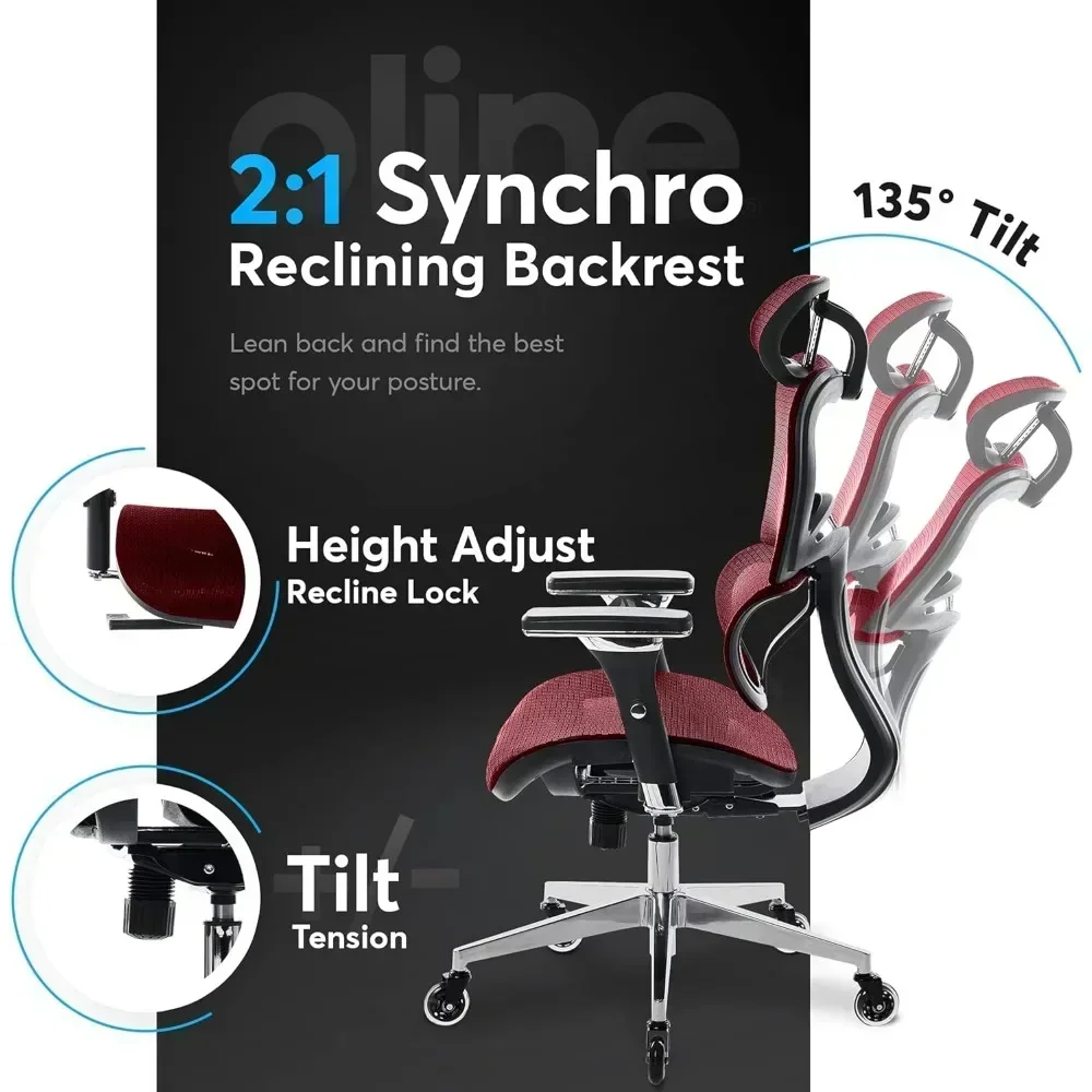 ergonomic mesh gaming chair with 4d armrests, 3d lumbar support, and blade wheels