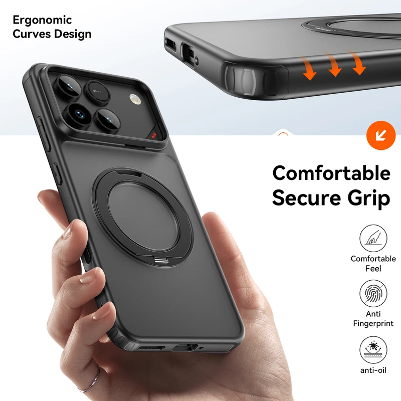 For Honor Shockproof Magnetic Translucent Matte Case with Rotatable Metal Ring Holder