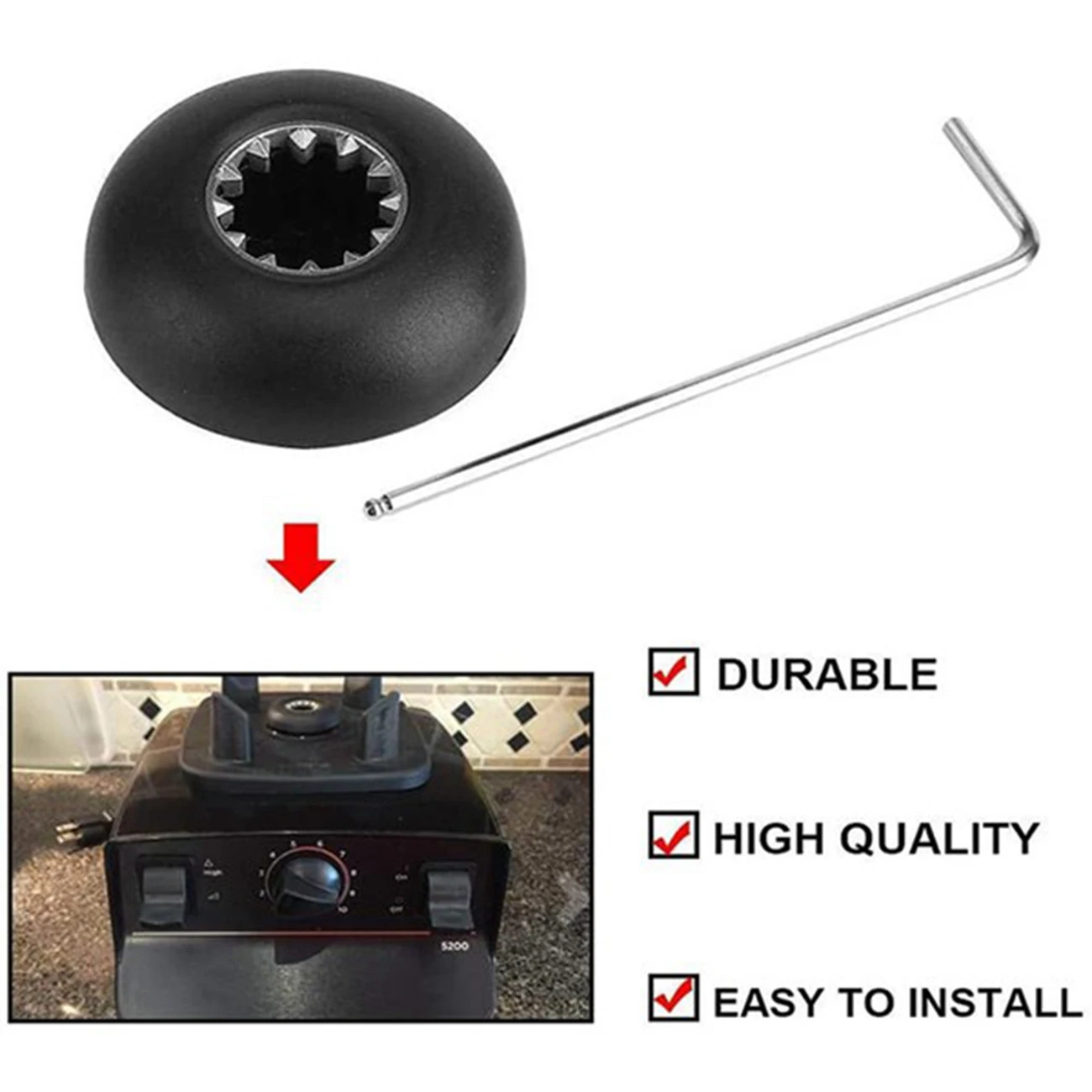 1 Set of Metal and Plastic Black Blender Drive Socket Replacement Kit for Vitamix Blender Spare Parts with Wrench