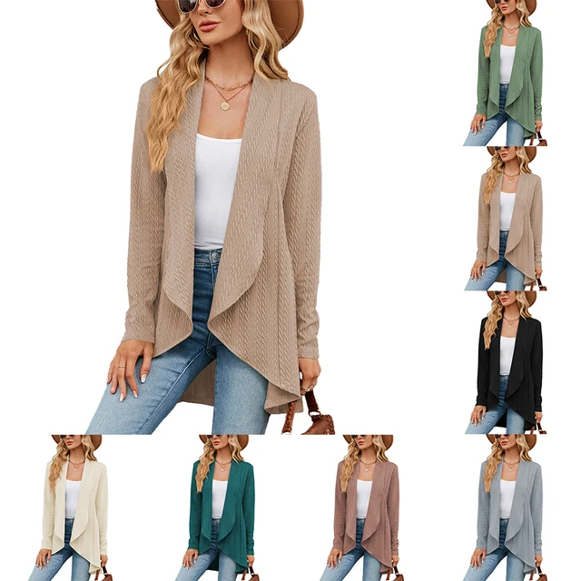 Womens Long Sleeve Knitted Waterfall Long Cardigan Sweater Tops Open Front. 6