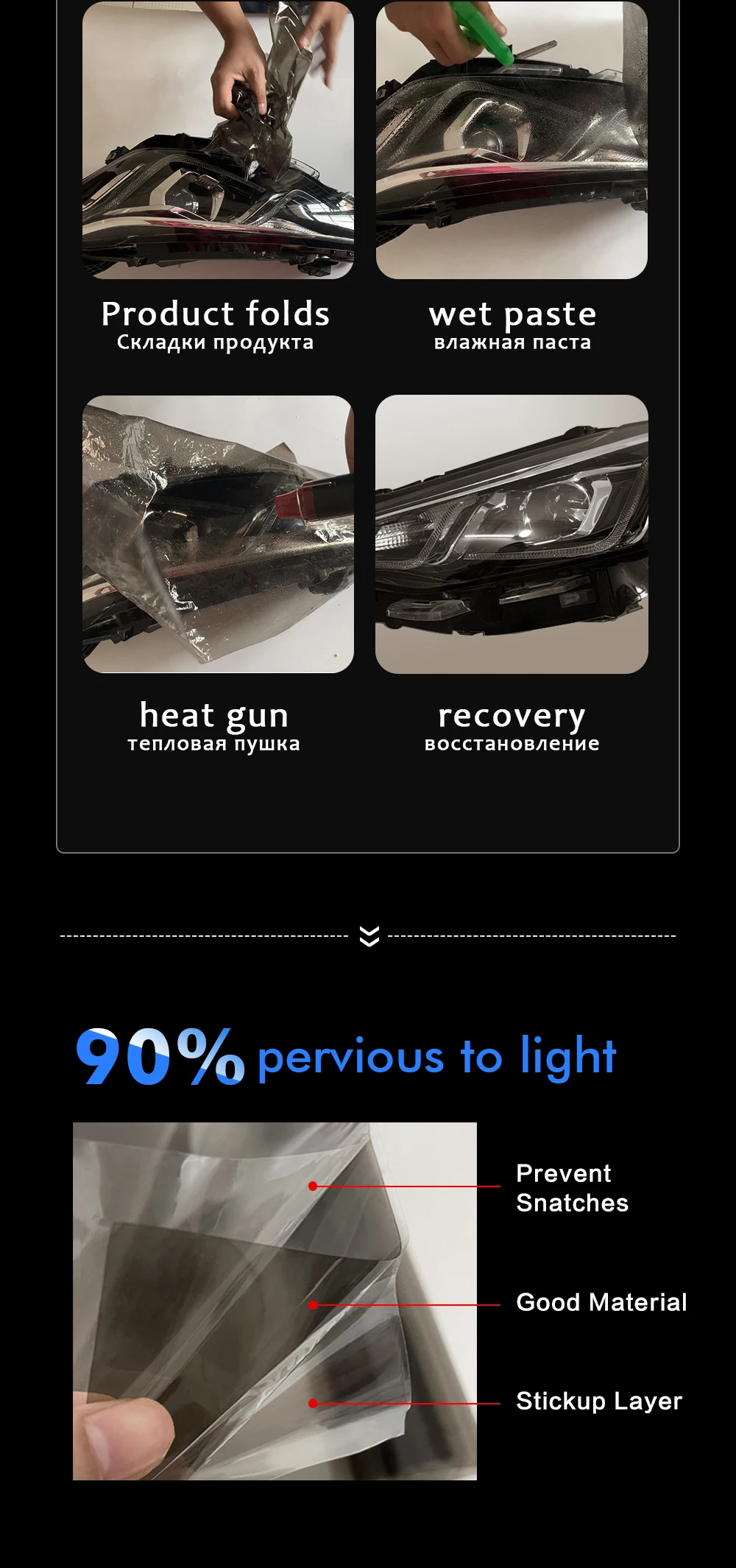 50 cm x 200 cm Auto Scheinwerfer Tönung Film Rauch Nebel Licht Licht Vinyl Film PVC Schwarz Tönung Vinyl Wasserdichte film Auto Aufkleber Zubehör – Detail 6