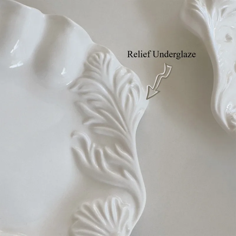 Ceramic Dessert Plate Fruit Plate Shell Relief Underglaze Jewelry Dish, Decorative Tray for Rings Earrings Necklaces Bracelet S22369a61186341f6977eb24d6ec3da38g